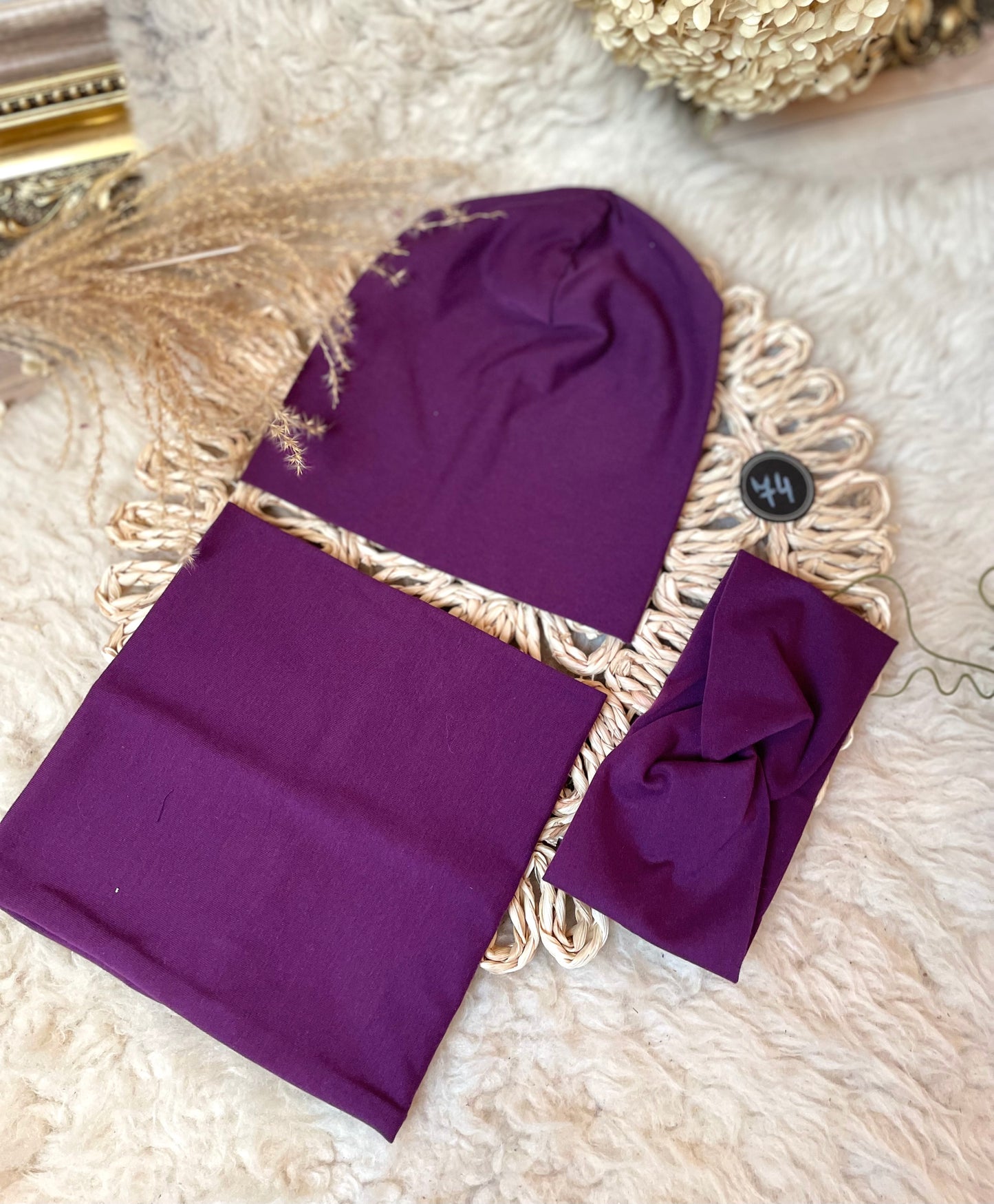Fialový set ROYAL VIOLET čepice, nákrčník, čelenka