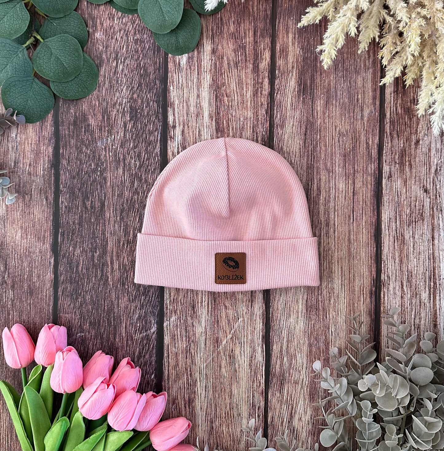 Čepice "Beanie" Baby Pink Koblížek ohrnutá