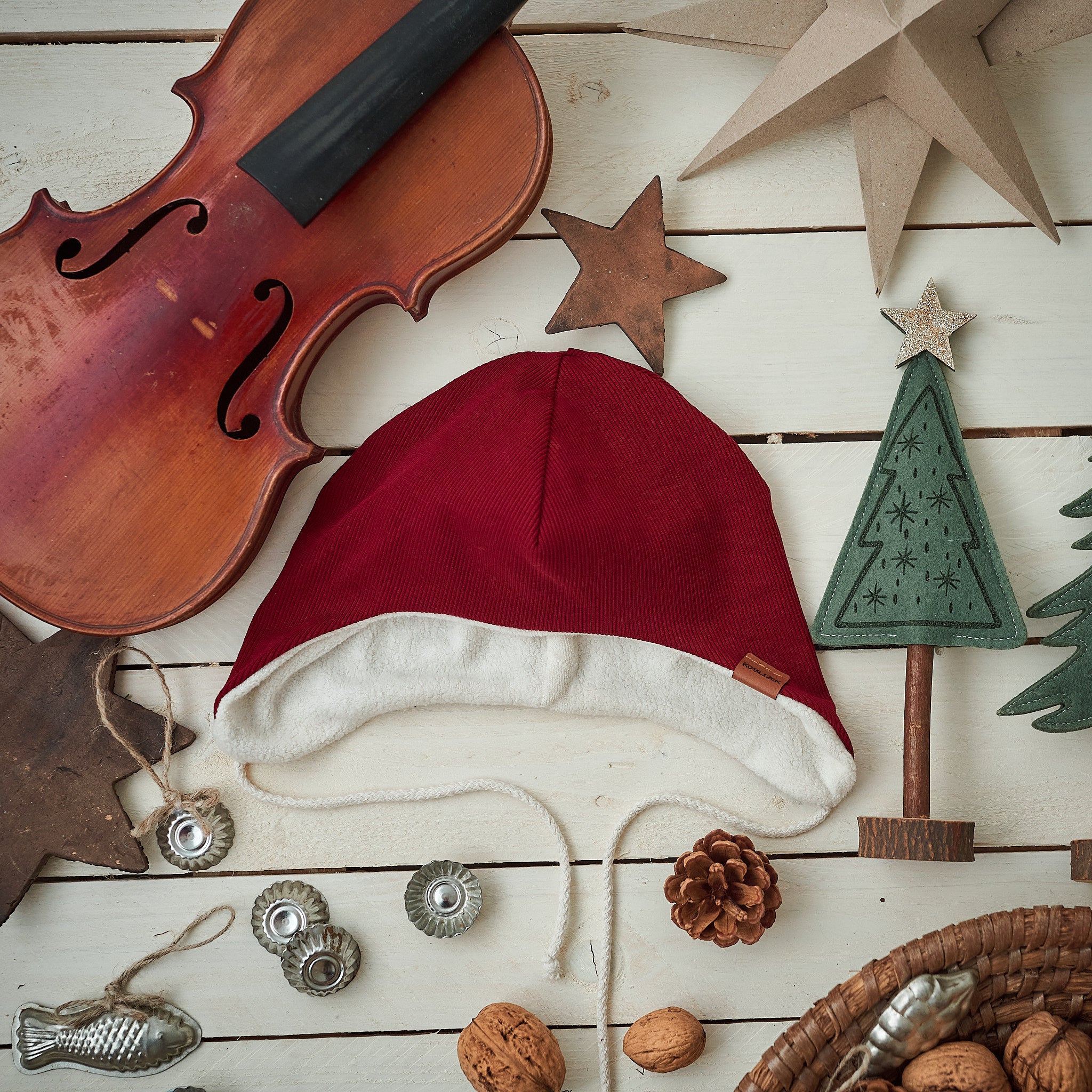 Ušanka s nákrčníkem s BIO beránkem Vínová 98/104 a Zelená 86/92